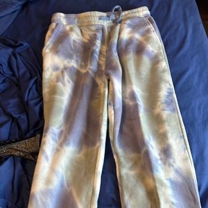 Purple and white tie dye sweatpants
